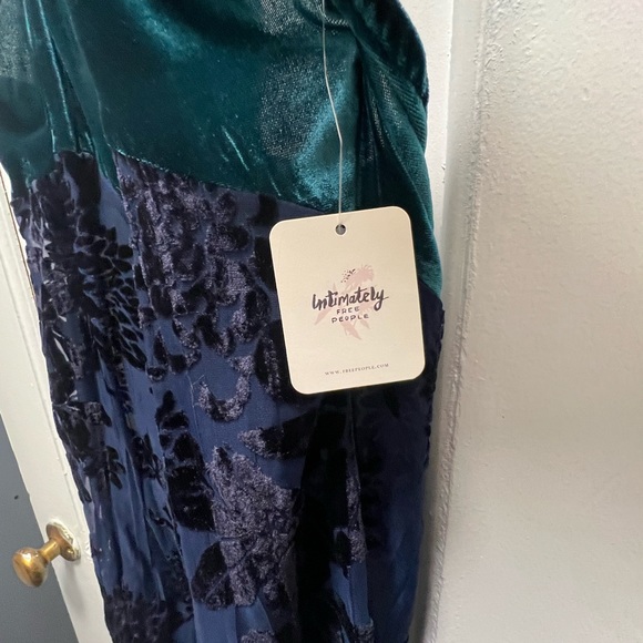 Free People Velvet Midi Dress - Blue and Green with Floral details - Picture 6 of 7